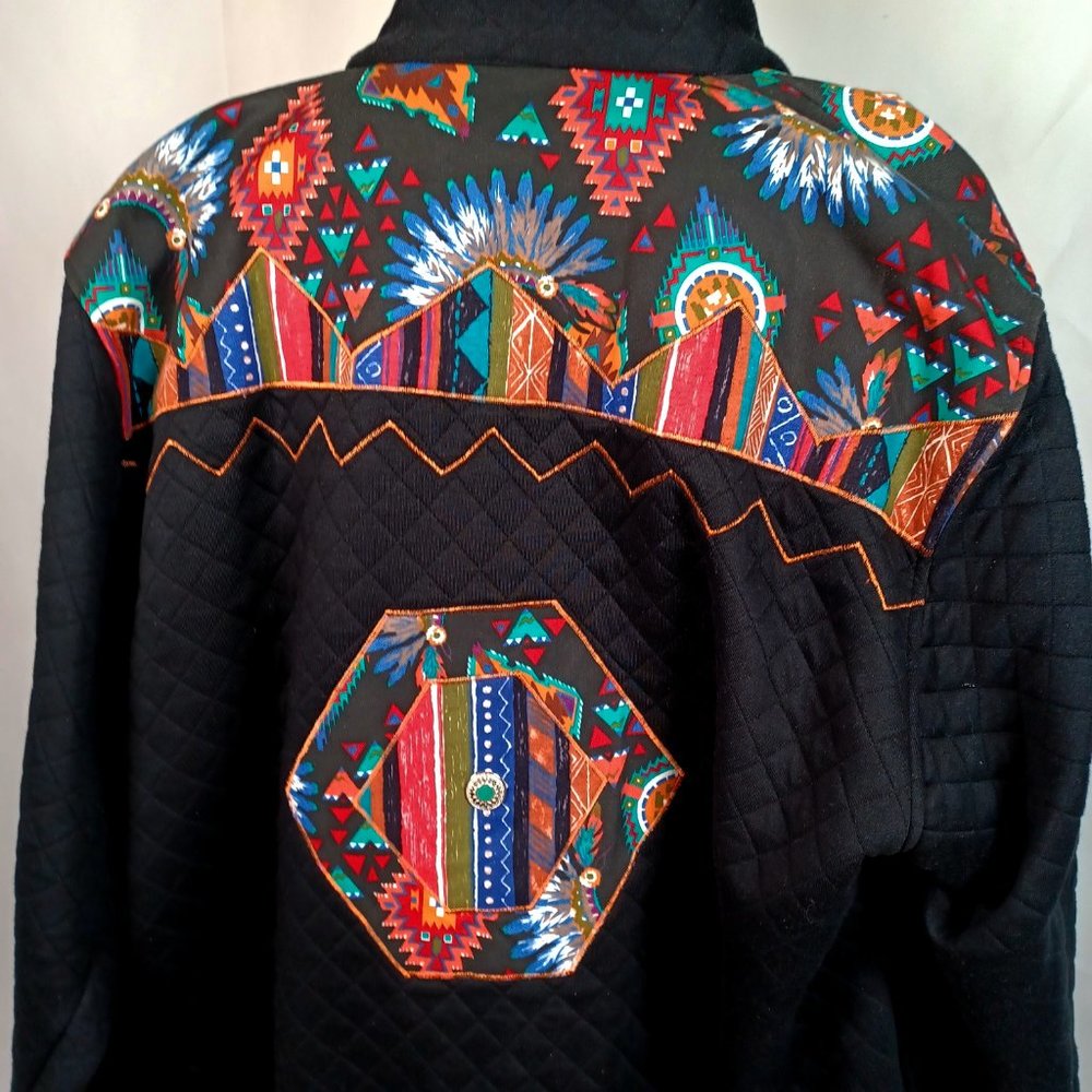 Rafael Womens Black Southwestern Jacket & T-Shirt Large Conchos Liner Zip Up Vtg - Picture 7 of 16